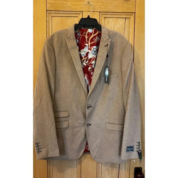 Paisley & Gray Mens Slim Fit Asian Bird Crane Lined Blazer Size 48R Beige NWT